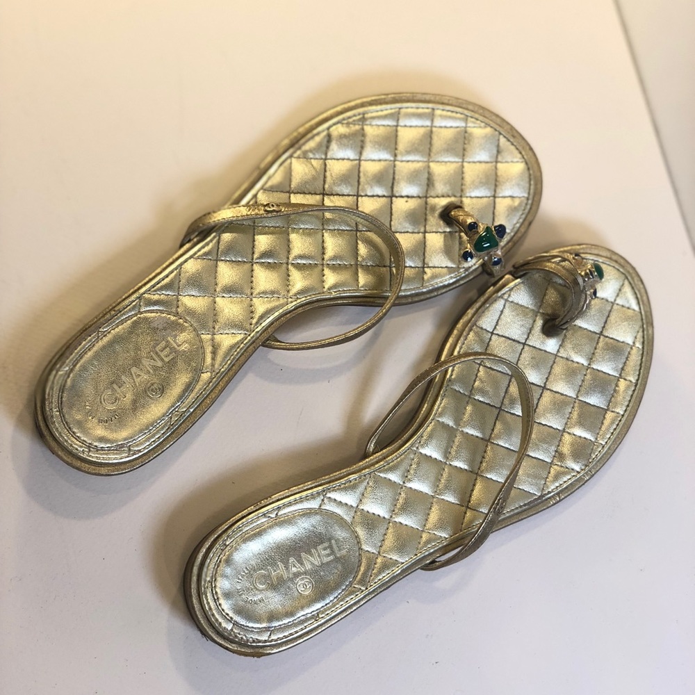 Chanel Leather Sandal Gold